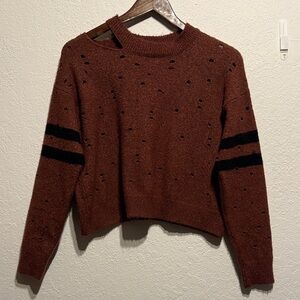 Charlotte Russe Red Distressed Cropped Sweater XS Cutout Grunge Striped Top Punk